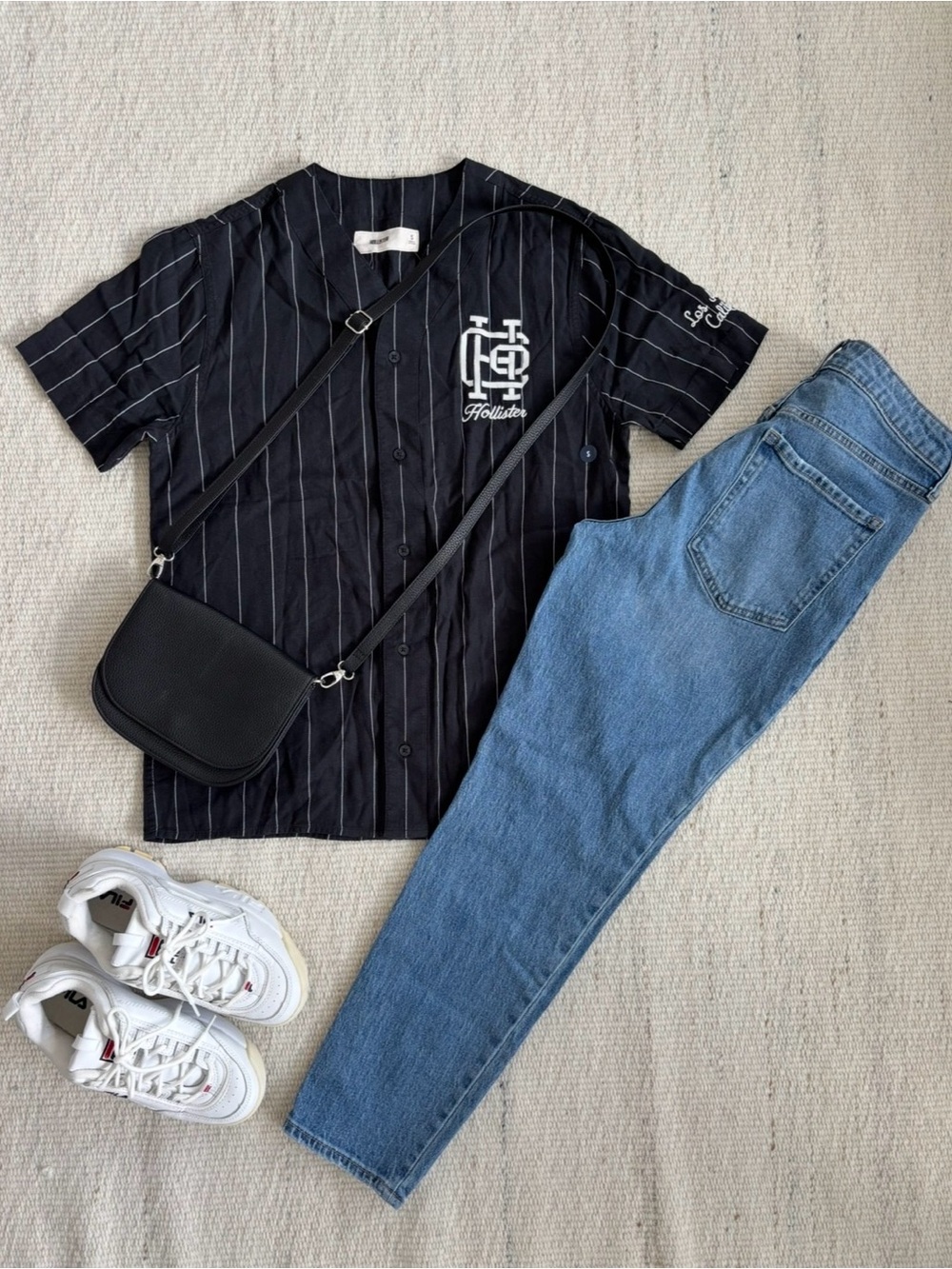 | NWT | Hollister | Black Pinstripe Sports Shirt with White Logo size Small